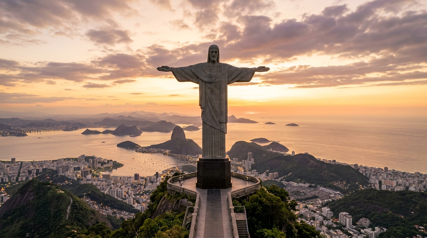 Monumento ao Cristo Redentor de braços abertos sobre o Rio de Janeiro